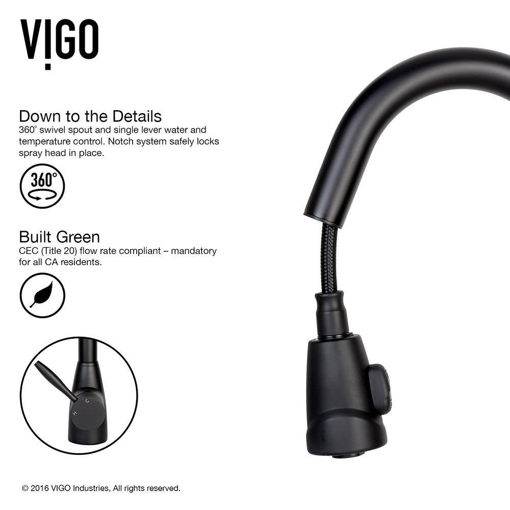 VIGO Graham Single Handle Pull-Down Sprayer Kitchen Faucet in Matte Black VG02014MB