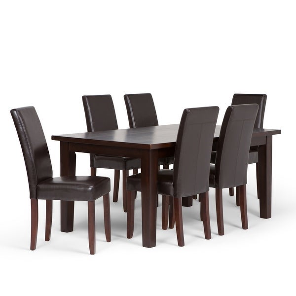 WYNDENHALL Normandy Transitional 7 Pc Dining Set with 6 Upholstered Parson Chairs and 66 inch Wide Table