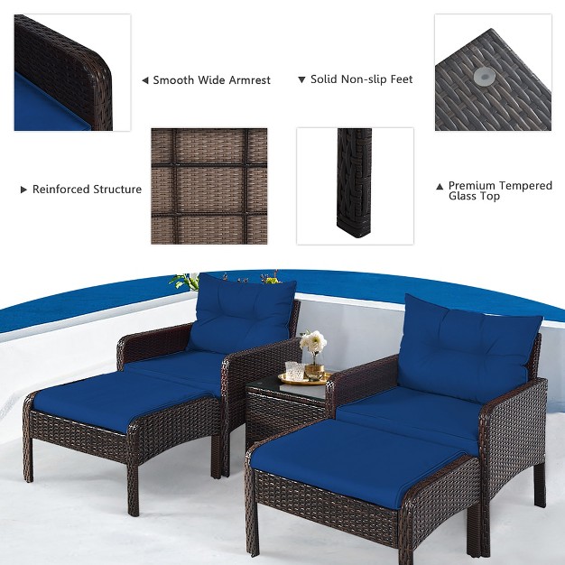 Tangkula 5pcs Patio Set Sectional Rattan Wicker Furniture Set W Navy Cushion