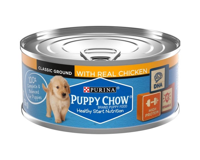 Purina Puppy Chow High Protein with Real Chicken Wet Puppy Food， 5.5 oz. Can