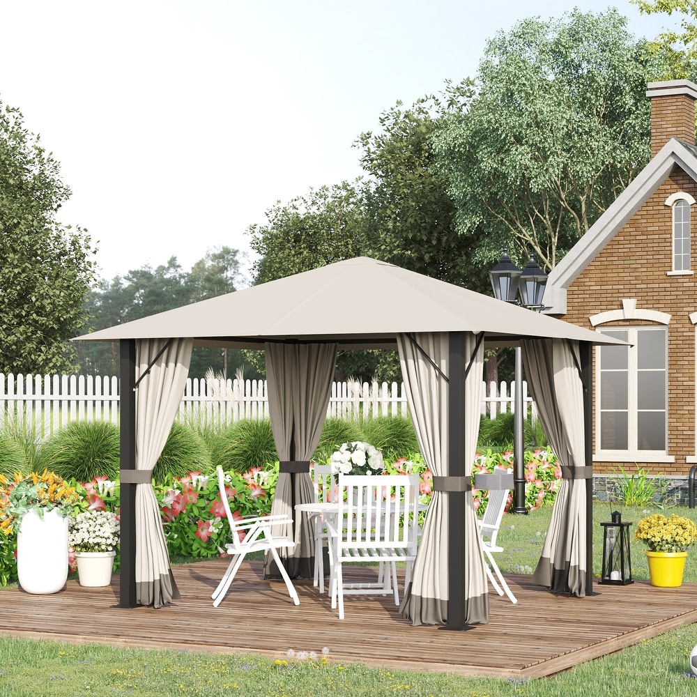 Outsunny 13' x 10' Patio Gazebo Outdoor Canopy Shelter with Sidewalls  Vented Roof  Aluminum Frame for Garden  Lawn  Backyard