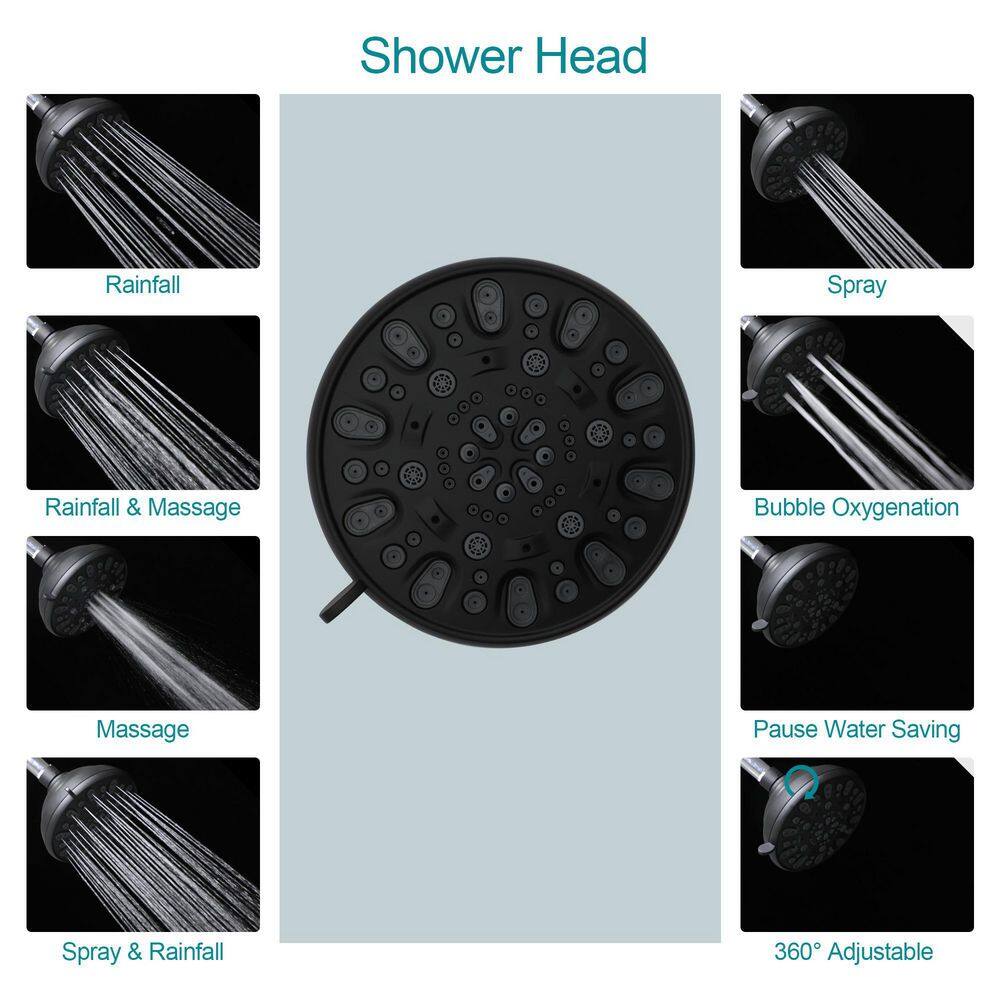 Logmey 7-Spray Patterns with 1.8 GPM 5 in. Wall Mount Dual Shower Heads with Handheld and Hose in Matte Black LM-704MB