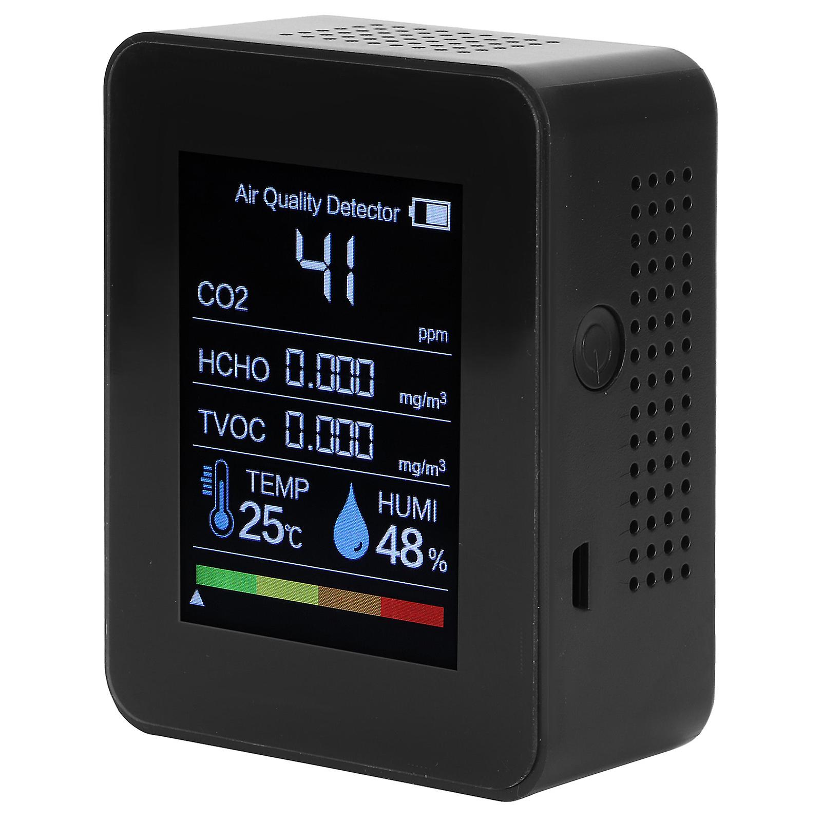 Carbon Dioxide Co2 Hcho Detector Portable Air Quality Monitor Temperature Humidity Testerblack