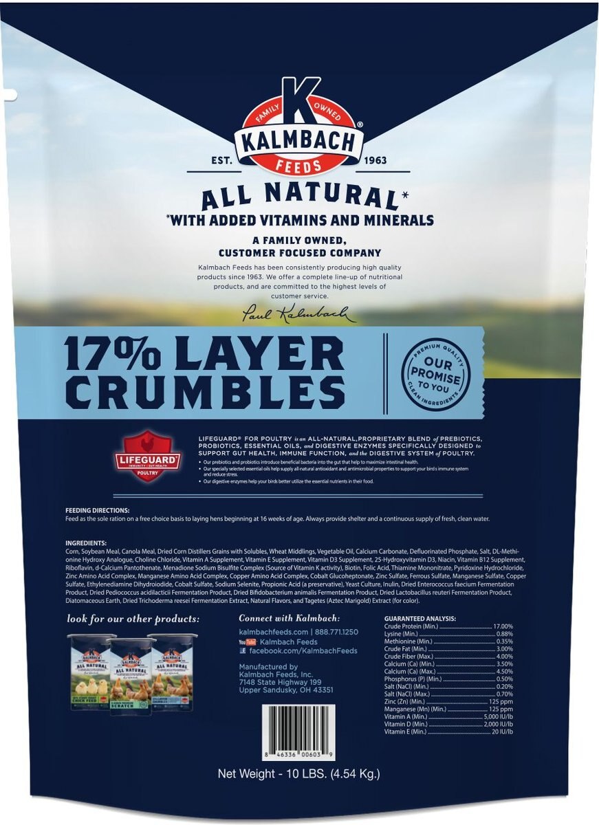 Kalmbach Feeds All Natural 17% Layer Crumble Poultry Feed， 10-lb bag