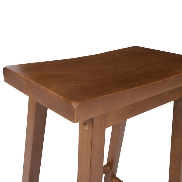 Wooden Counter Height Stool with Saddle Seat， Walnut Brown