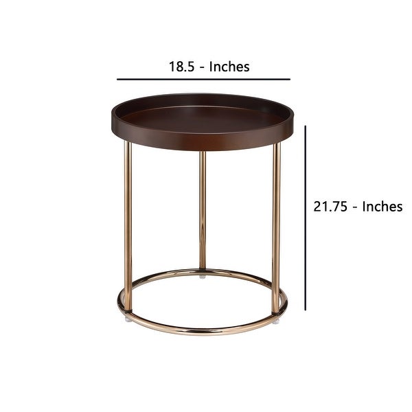 21.75 Inches Wooden Lipped Edge Side Table with Metal Legs， Brown