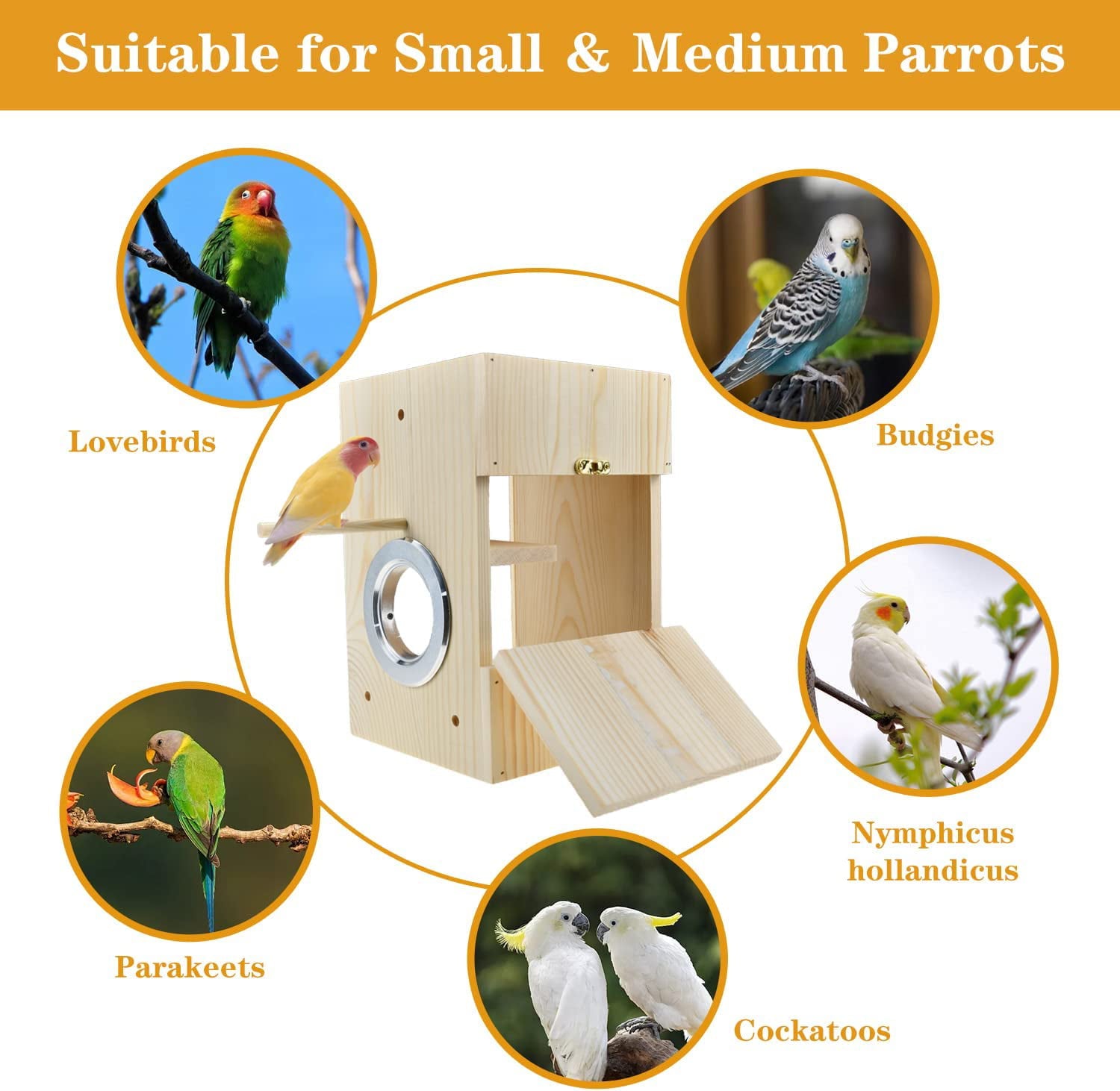 Vehomy Bird Nest Box Parakeet Breeding Nest Box Bird Nest House Wooden Acrylic Transparent Breeding Box for Finch Lovebirds Cockatiel Budgie Conure Parrot