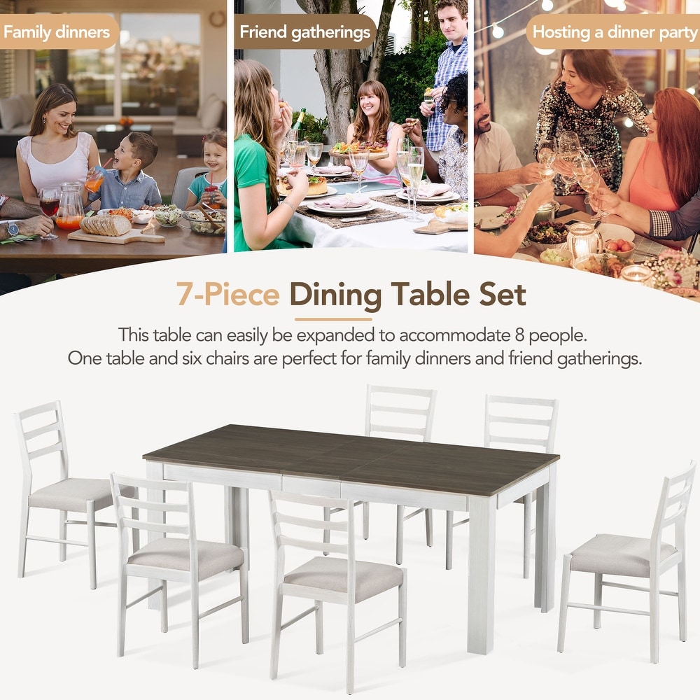 7 Piece Wooden Dining Table Set Mutifunctional Extendable Table with 12\