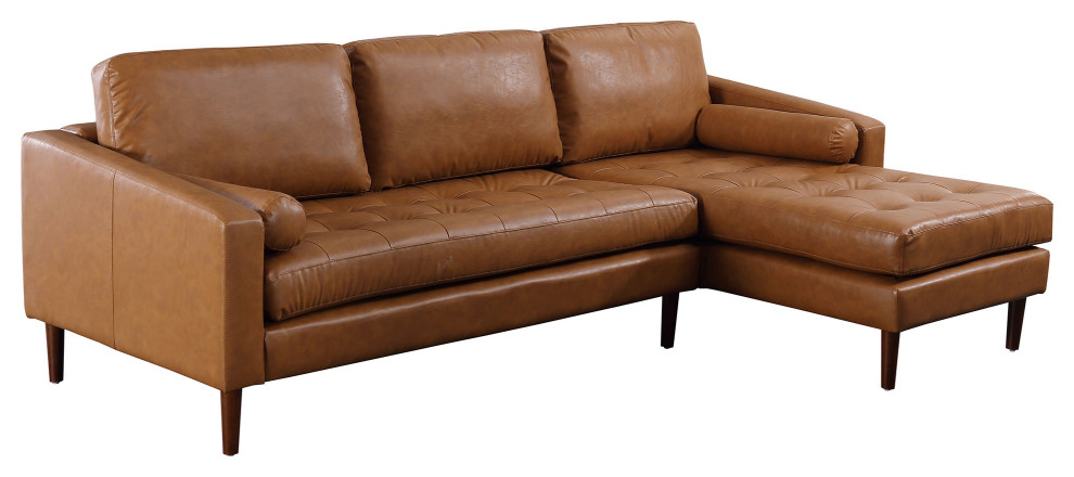 Frederick Modern Contemporary Leather Sofa with Chaise   Midcentury   Sectional Sofas   by Crafters and Weavers  Houzz