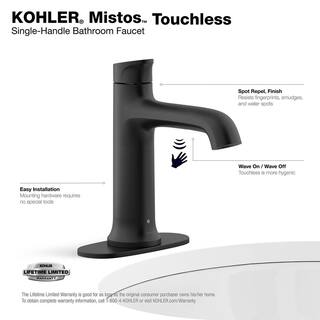 KOHLER Mistos Battery Powered Touchless Single Hole Bathroom Faucet in Matte Black K-R32930-4D-BL