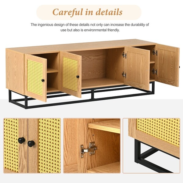 Rattan Doors and 2 Adjustable Panels Wooden TV Console Table