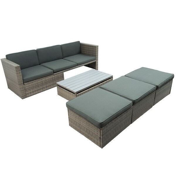 5 PCS Outdoor Patio Furniture Wicker Sofa Set for 6