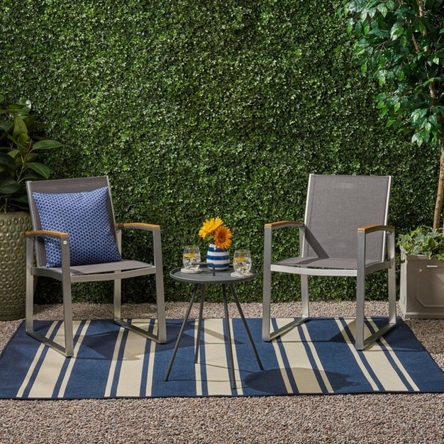 3pc Glasgow Aluminum And Mesh Patio Chat Set Silver Christopher Knight Home