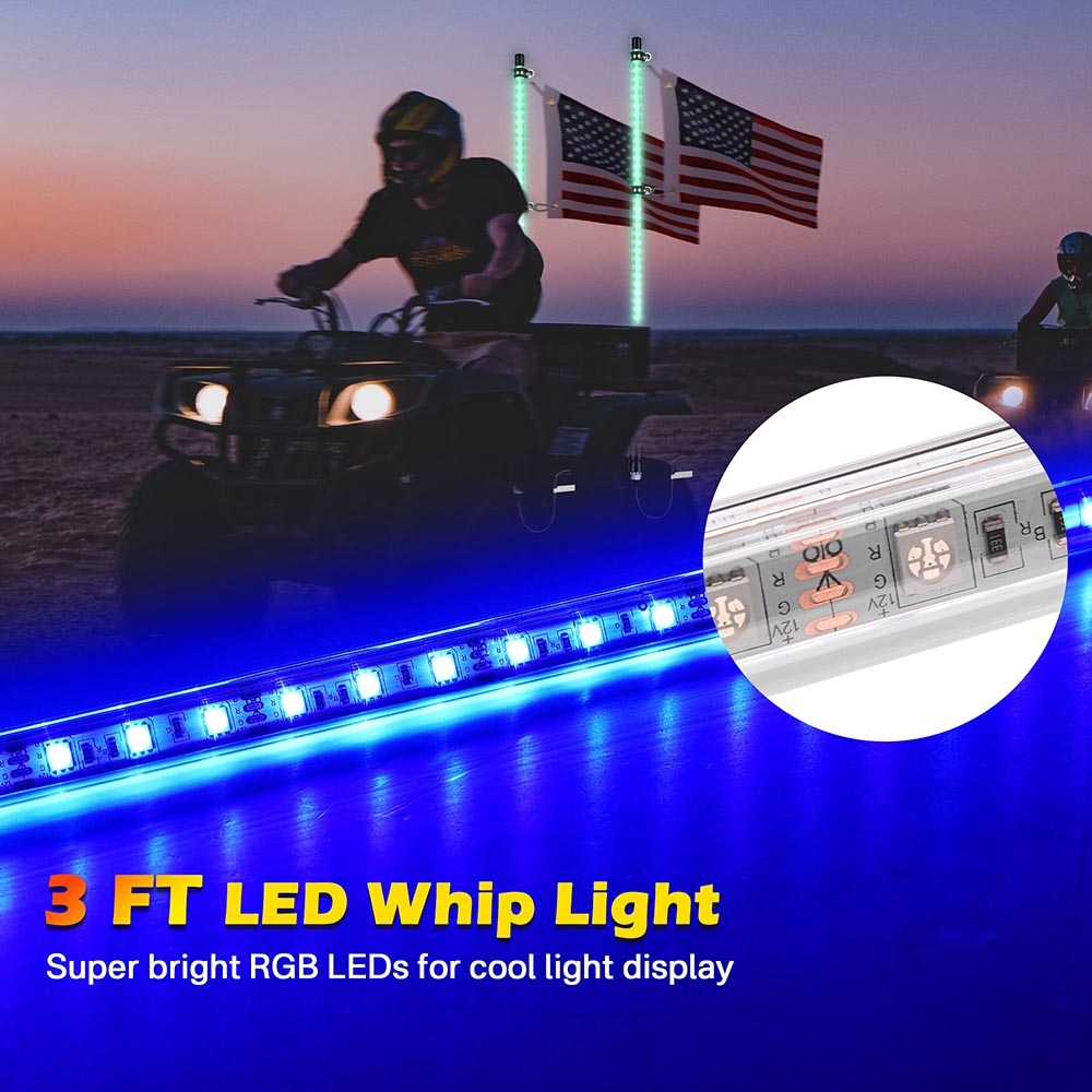 Yescom Whip Light for RZR UTV ATV 2ct/pack 3ft (Remote Control)