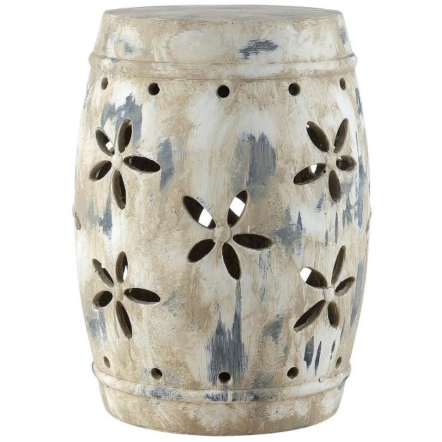 Ilia Ceramic Garden Stool Antiqued Cream Safavieh