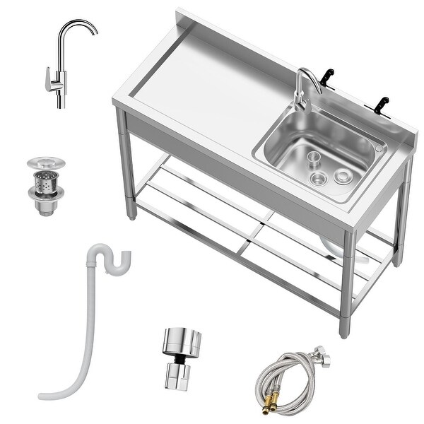 Free Standing Kitchen Sink 47''x20''x37'' Stainless Steel，Utility Single Bowl Sink With 360°Rotating Faucet