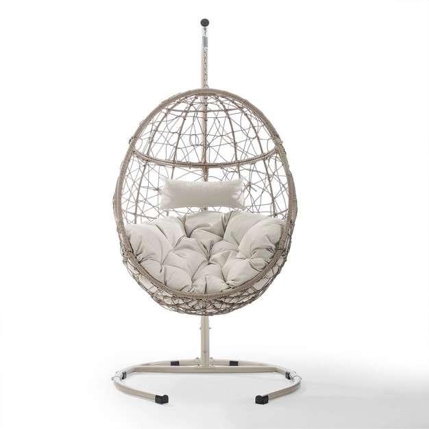 Cleo Outdoor Wicker Patio Hanging Egg Chair With Stand Crosley