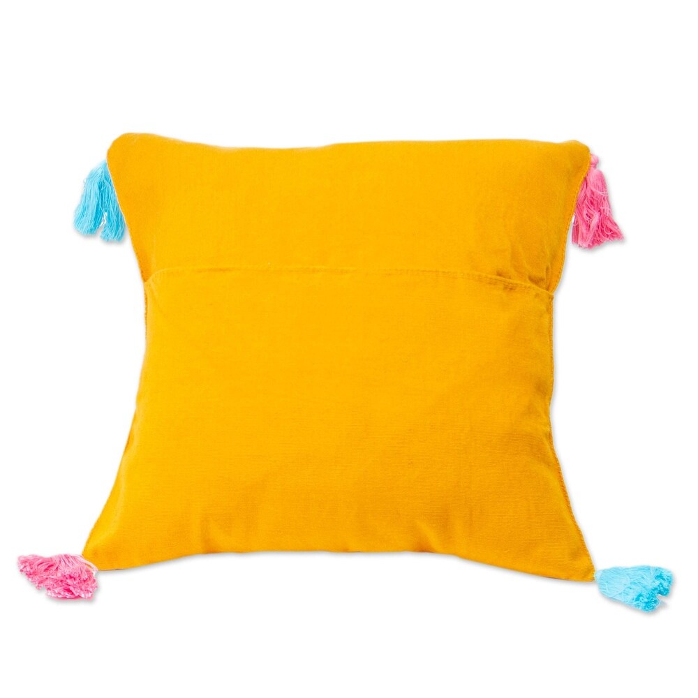 Novica Handmade Yellow Maya Brocade Cotton Cushion Cover