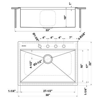 Glacier Bay Zero Radius Drop-in 18G Stainless Steel 30 in. 4-Hole Single Bowl Workstation Kitchen Sink with Accessories 4308F