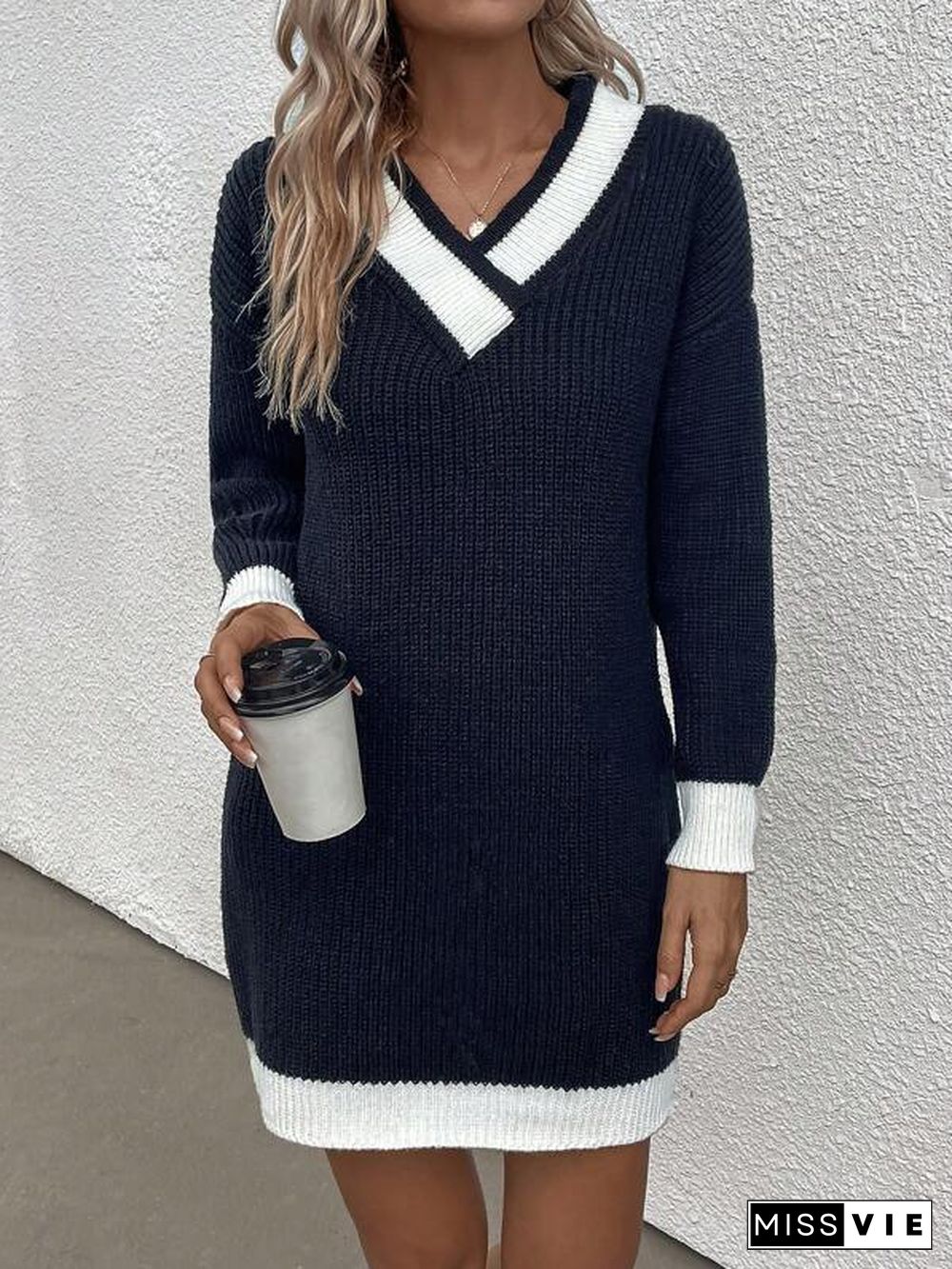 Popular Long Sleeve Sweater Mini Dress