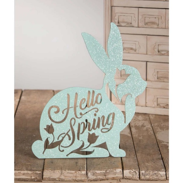 Easter Hello Spring Bunny Sign One Wreath 12 Inches Glittered Hello Rl1710 Mdf medium density Fiberboard Blue