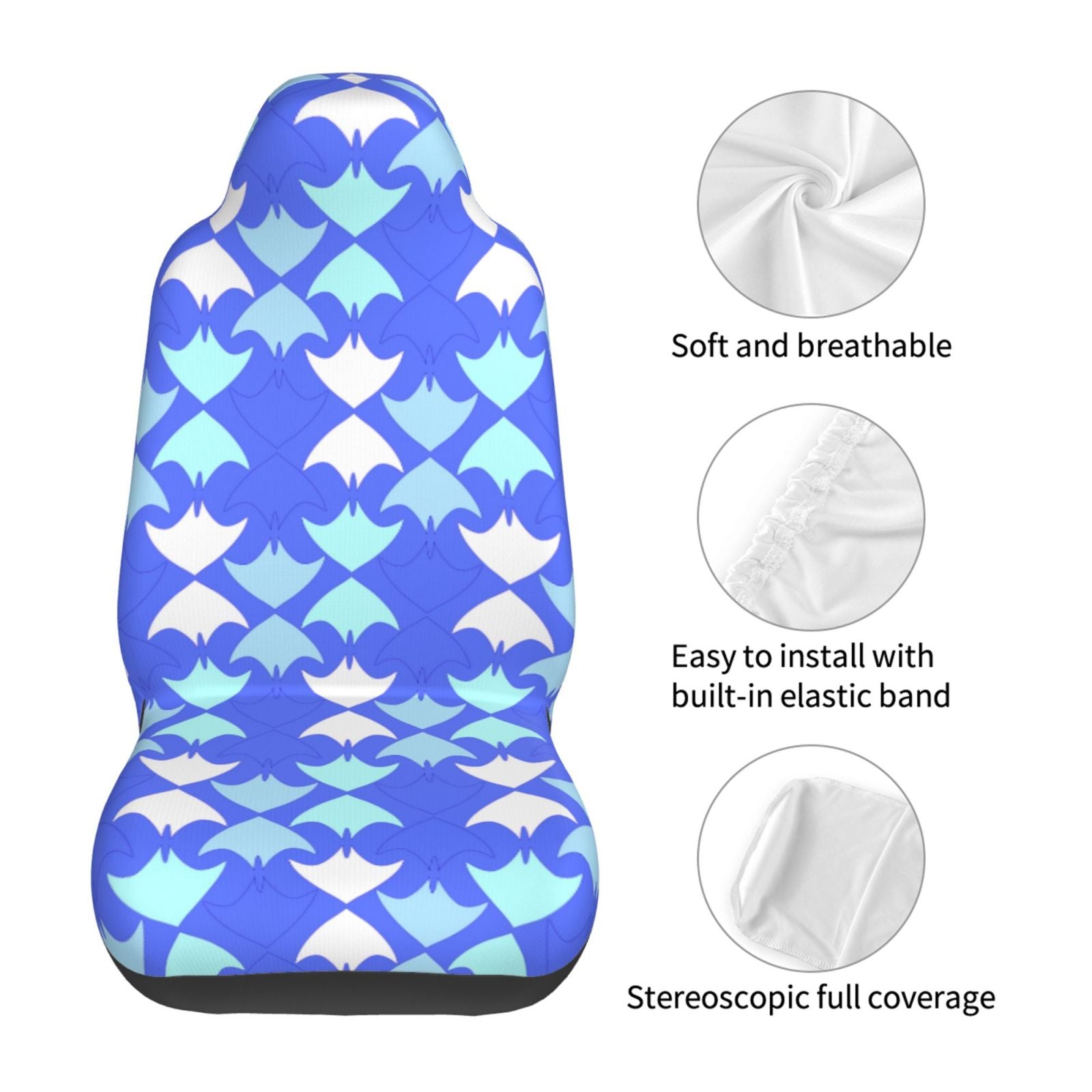 TEQUAN Front Seat Covers， Blue Abstract Swifts Mosaic Collage Pattern 2 Piece Car Seat Cover Fit Most Car SUV Truck Van