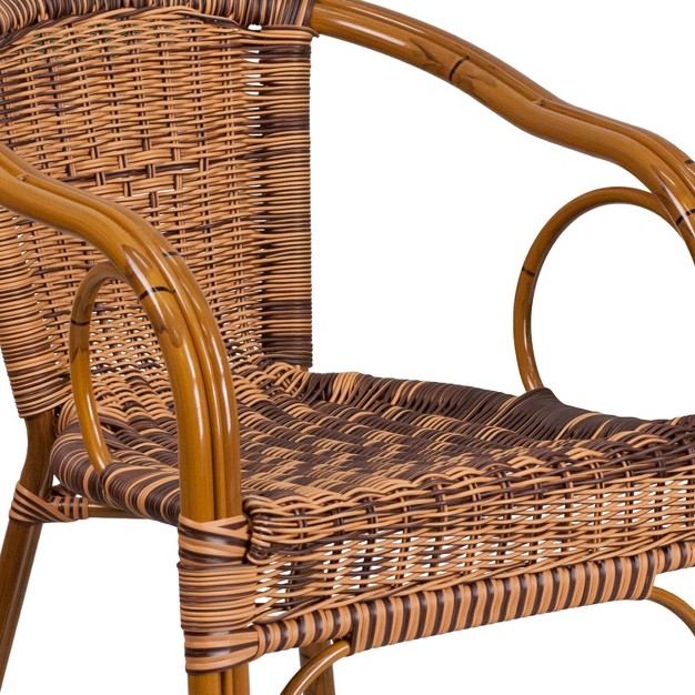 Emma And Oliver Rattan Restaurant Patio Chair With Bamboo aluminum Frame