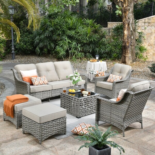 OVIOS 6 Pieces Outdoor Wicker Set With SolarPowered Table