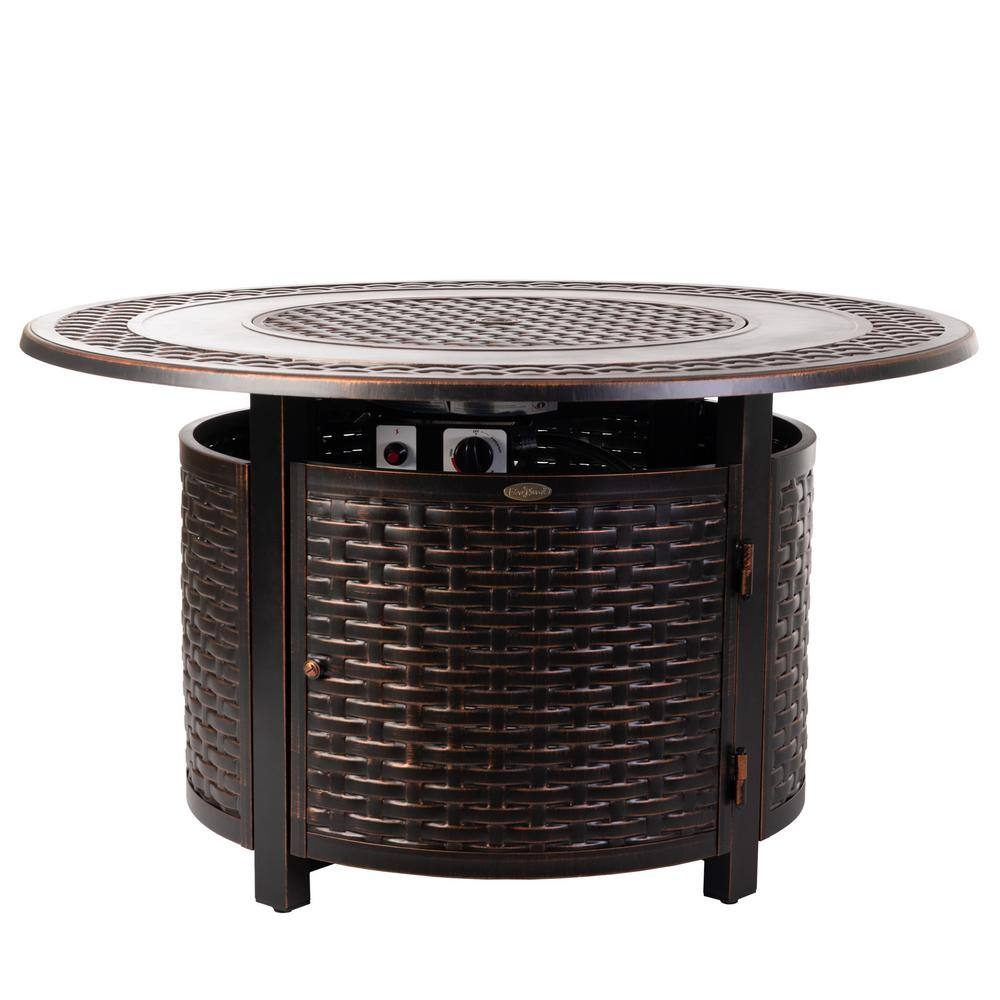 Fire Sense Bellante 44 in. x 24 in. Woven Aluminum LPG Fire Pit in Antique Bronze Bellante 62195