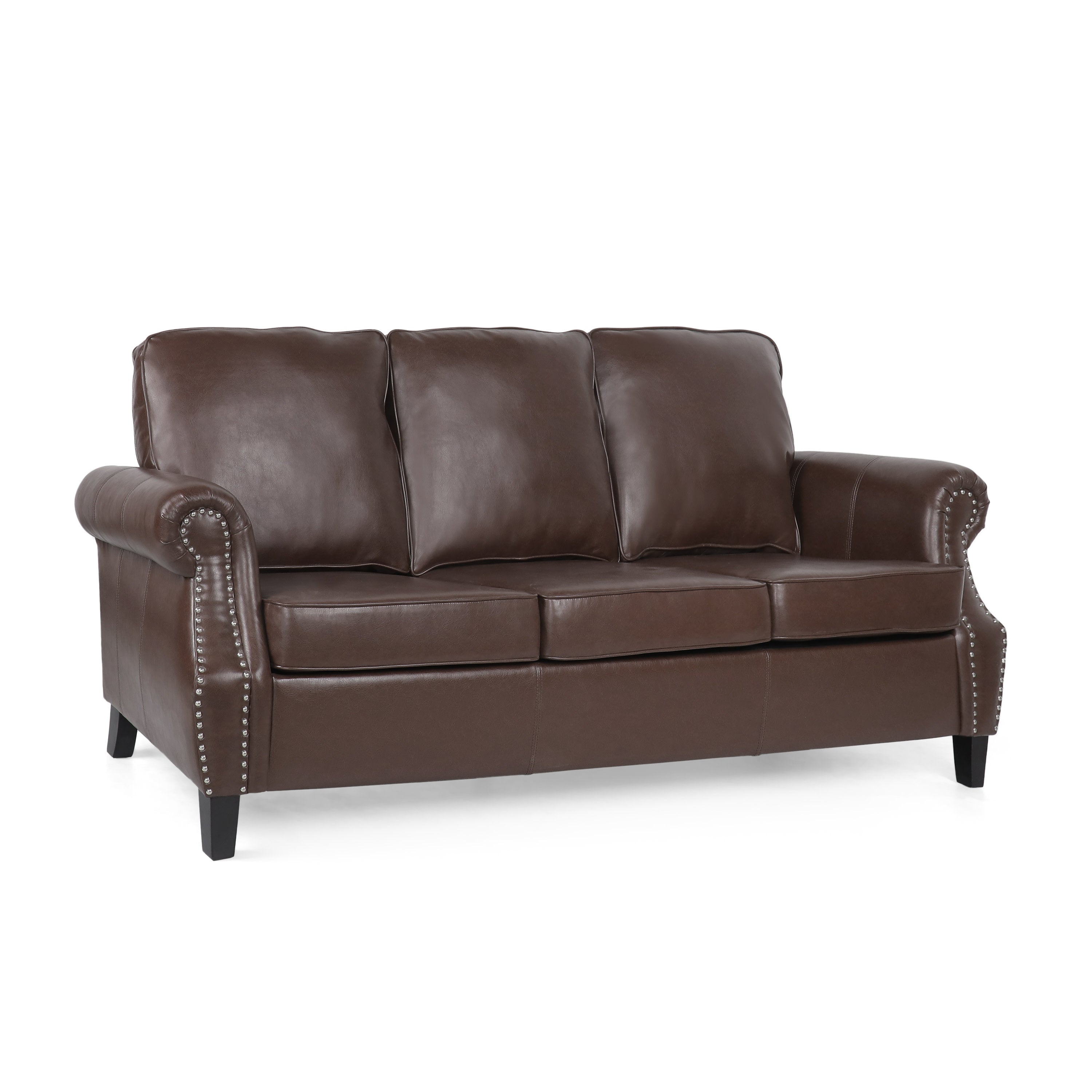 Burkehaven Contemporary Faux Leather 3 Seater Sofa with Nailhead Trim