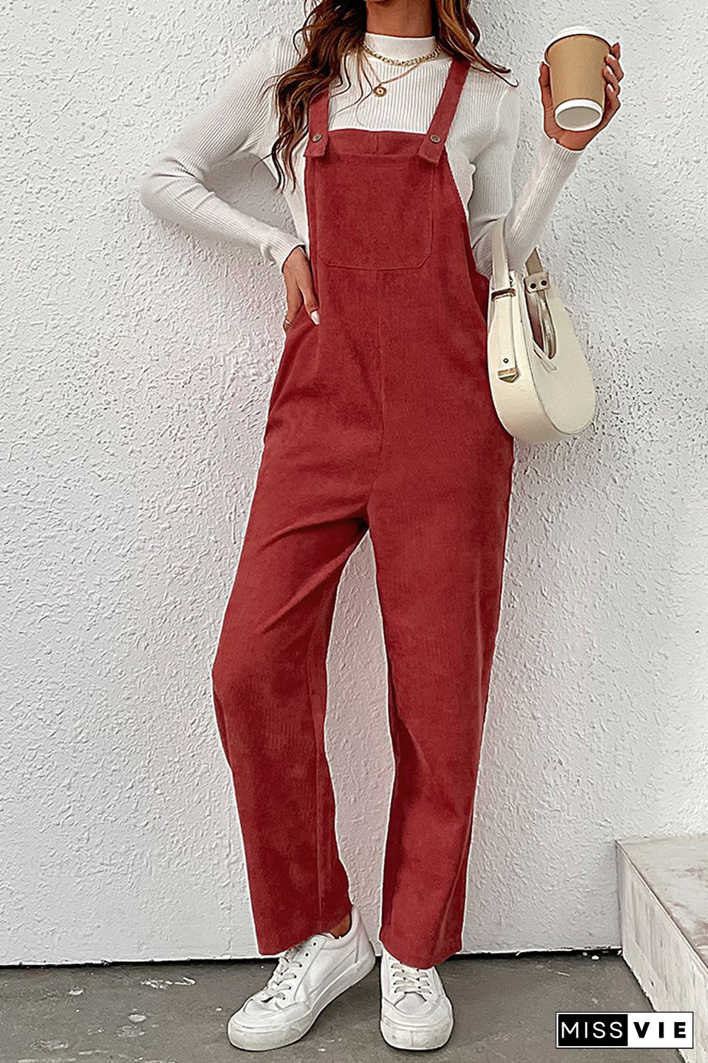 Red Corduroy Overall Jumpsuit