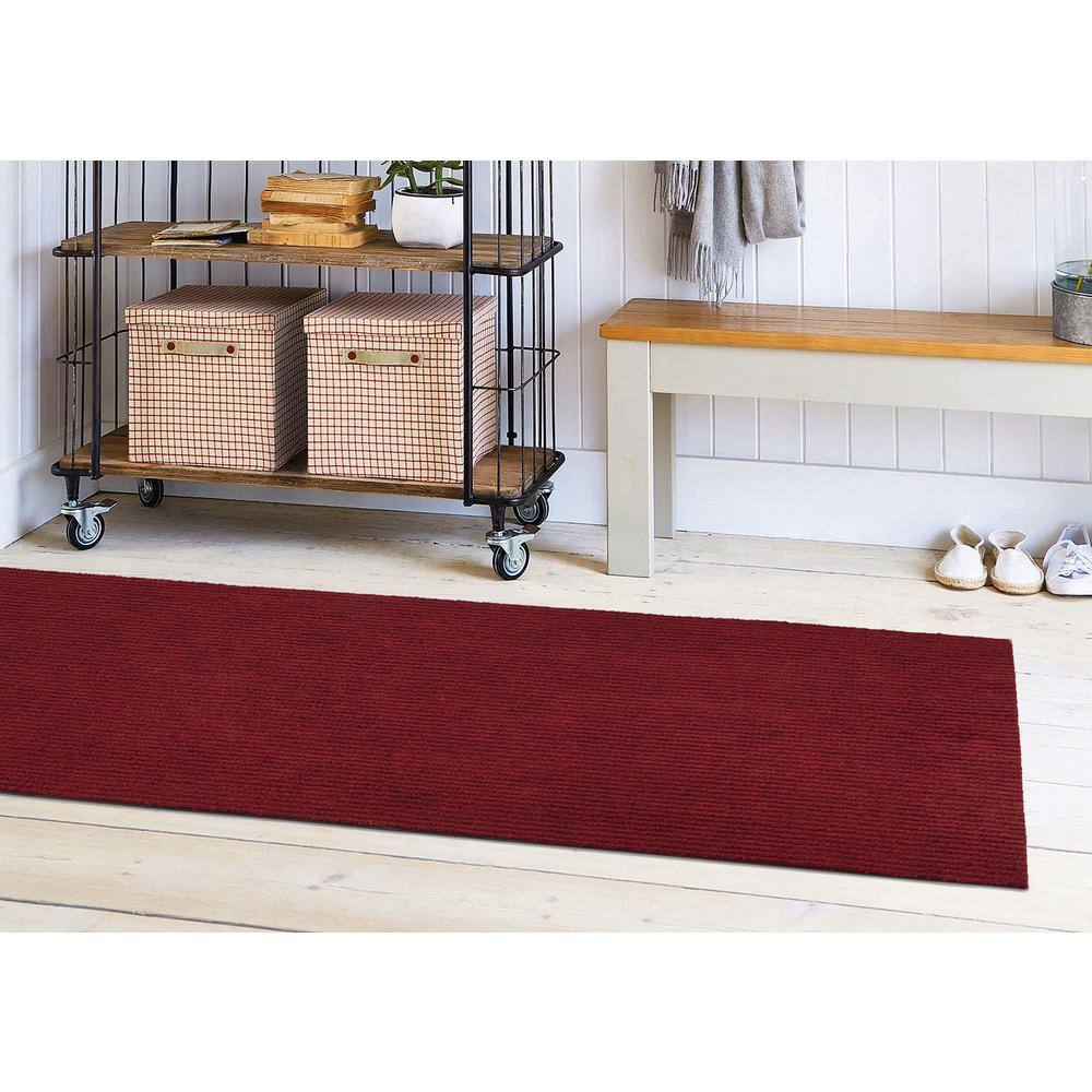 Ottomanson Scrabe Rib Waterproof Non-Slip Rubber Back Runner Rug 2 ft. W x 7 ft. L Red Polypropylene Garage Flooring SRT700-2X7