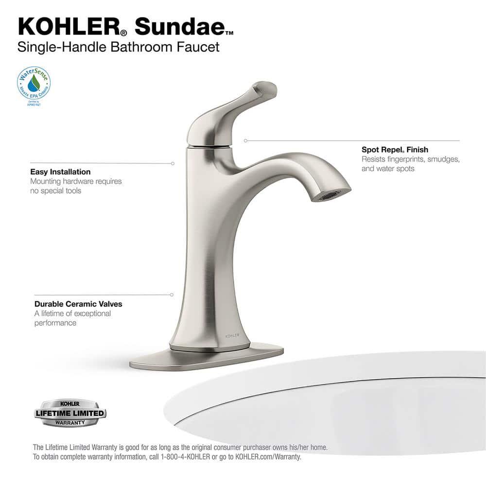 KOHLER Sundae Single Handle Single Hole Bathroom Faucet in Vibrant Brushed Nickel