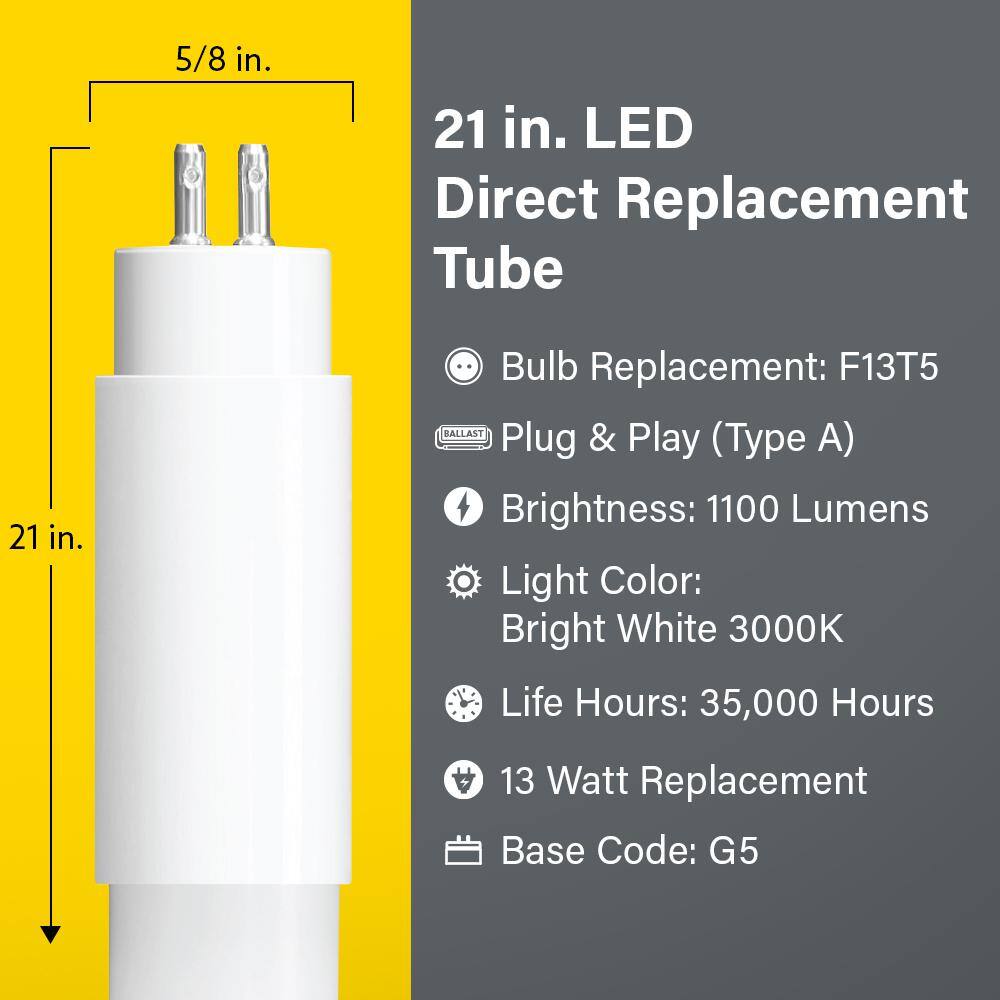 Feit Electric 12-Watt 21 in. T5 G5 Type A Plug and Play Linear LED Tube Light Bulb Bright White 3000K (24-Pack) T521830LED24