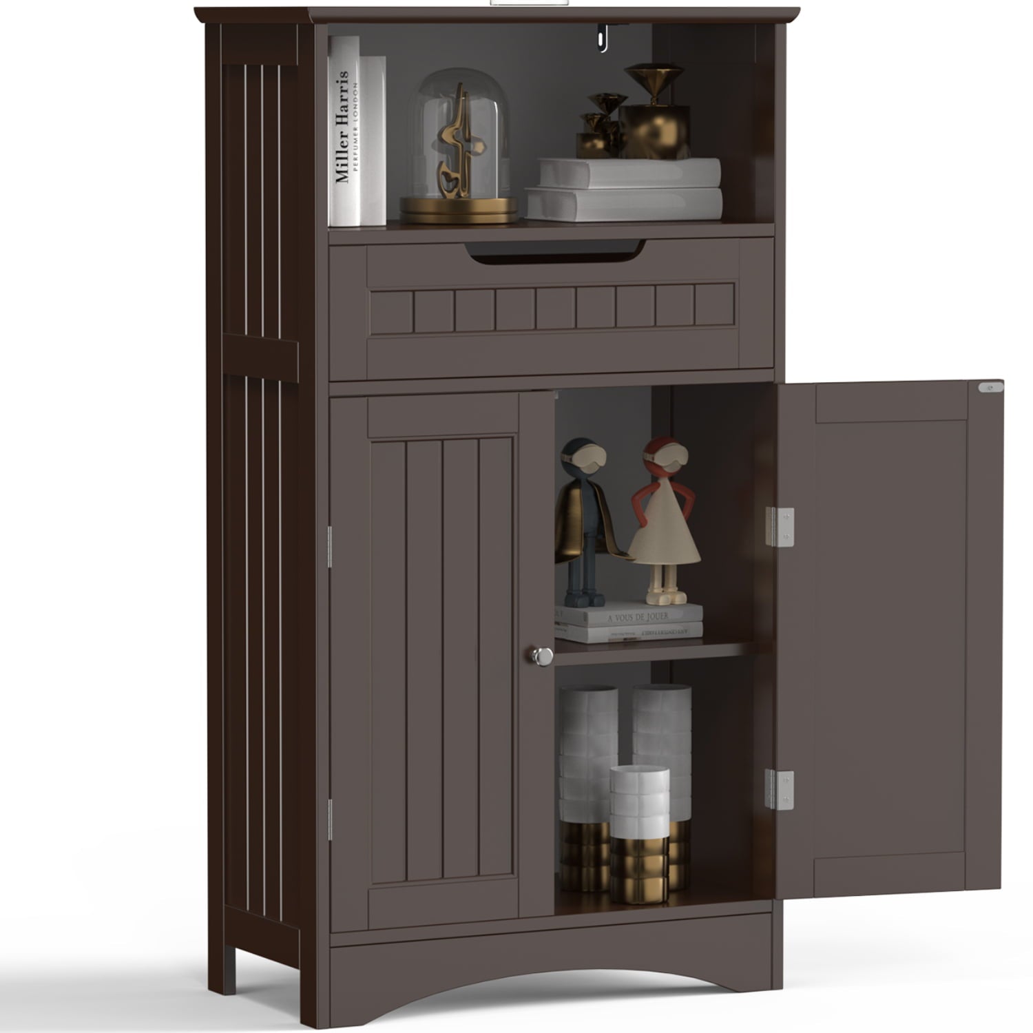 Aiho Bathroom Storage Cabinet with Drawer and Door, Dark Brown