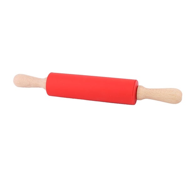 Wood Handle Flour Dough Noodles Bun Dumpling Rolling Pin 38cm Length - Red，Brown - 15