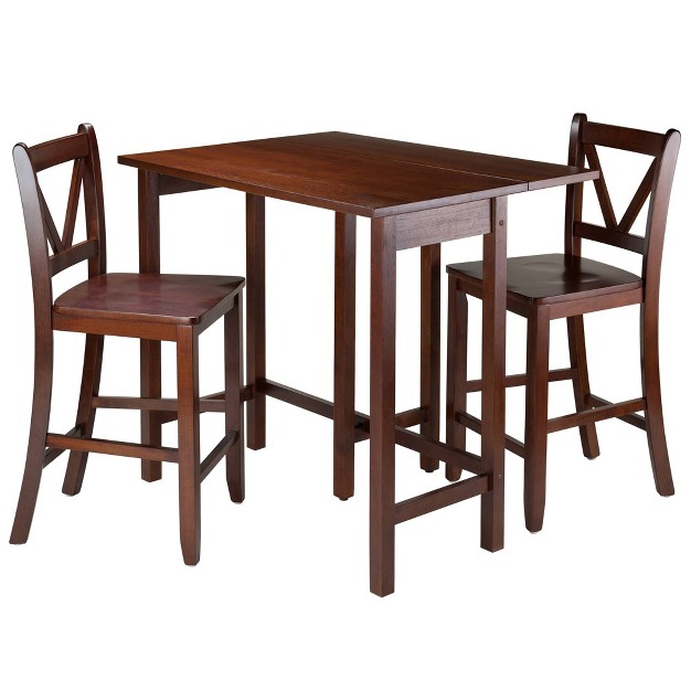 3pc Lynnwood Set Drop Leaf Counter Height Dining Sets With Counter Stools Wood walnut Winsome