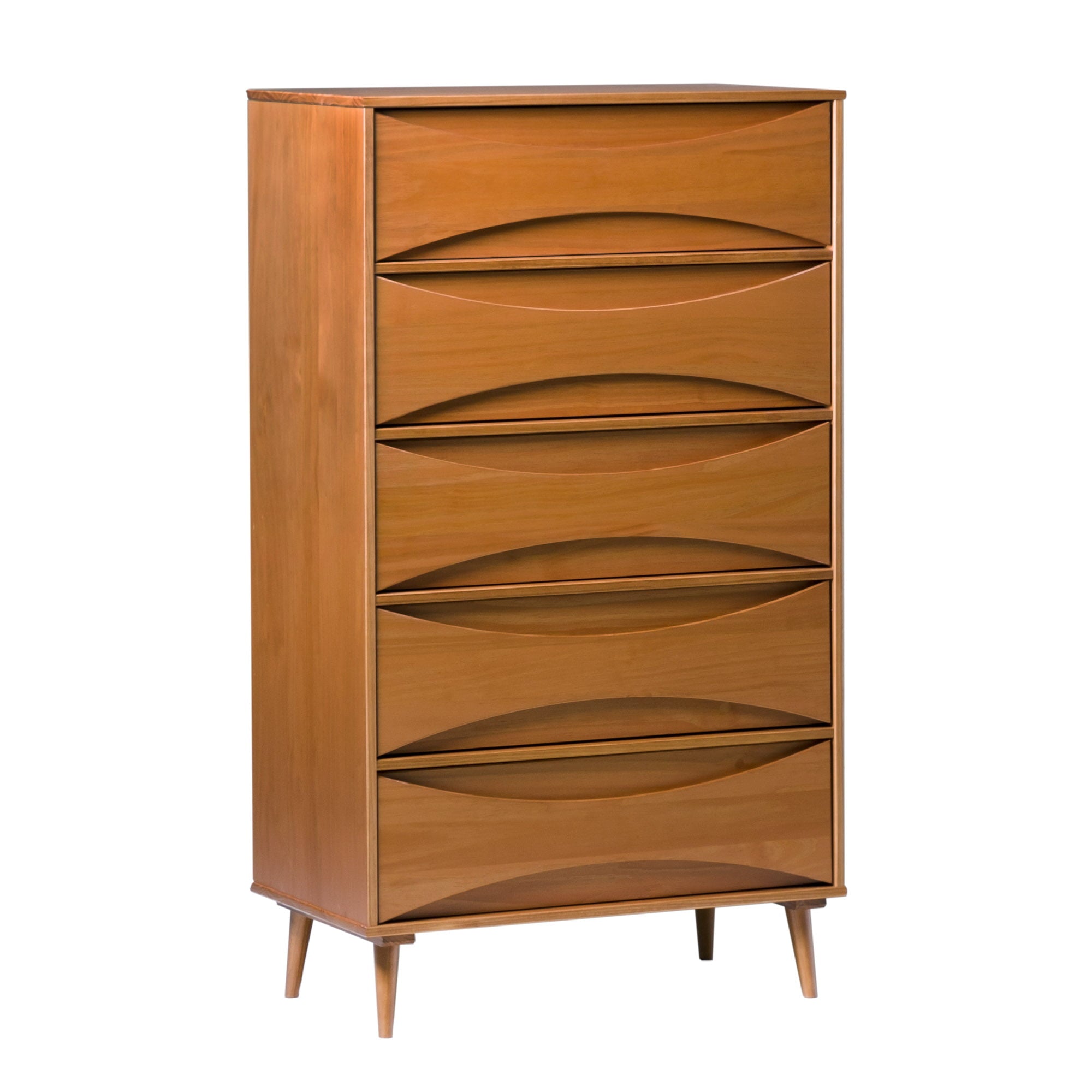 Manor Park 30” Mid-Century Modern Curved Front 5-Drawer Dresser, Caramel