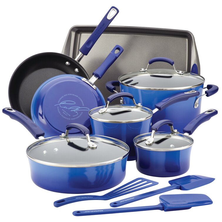 Rachael Ray Classic Brights Hard Enamel Nonstick Cookware Set, 14-Piece