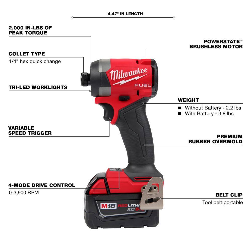 MW M18 FUEL 18V Lithium-Ion Brushless Cordless Hammer Drill and Impact Driver Combo Kit (2-Tool) with 2 Batteries 3697-22