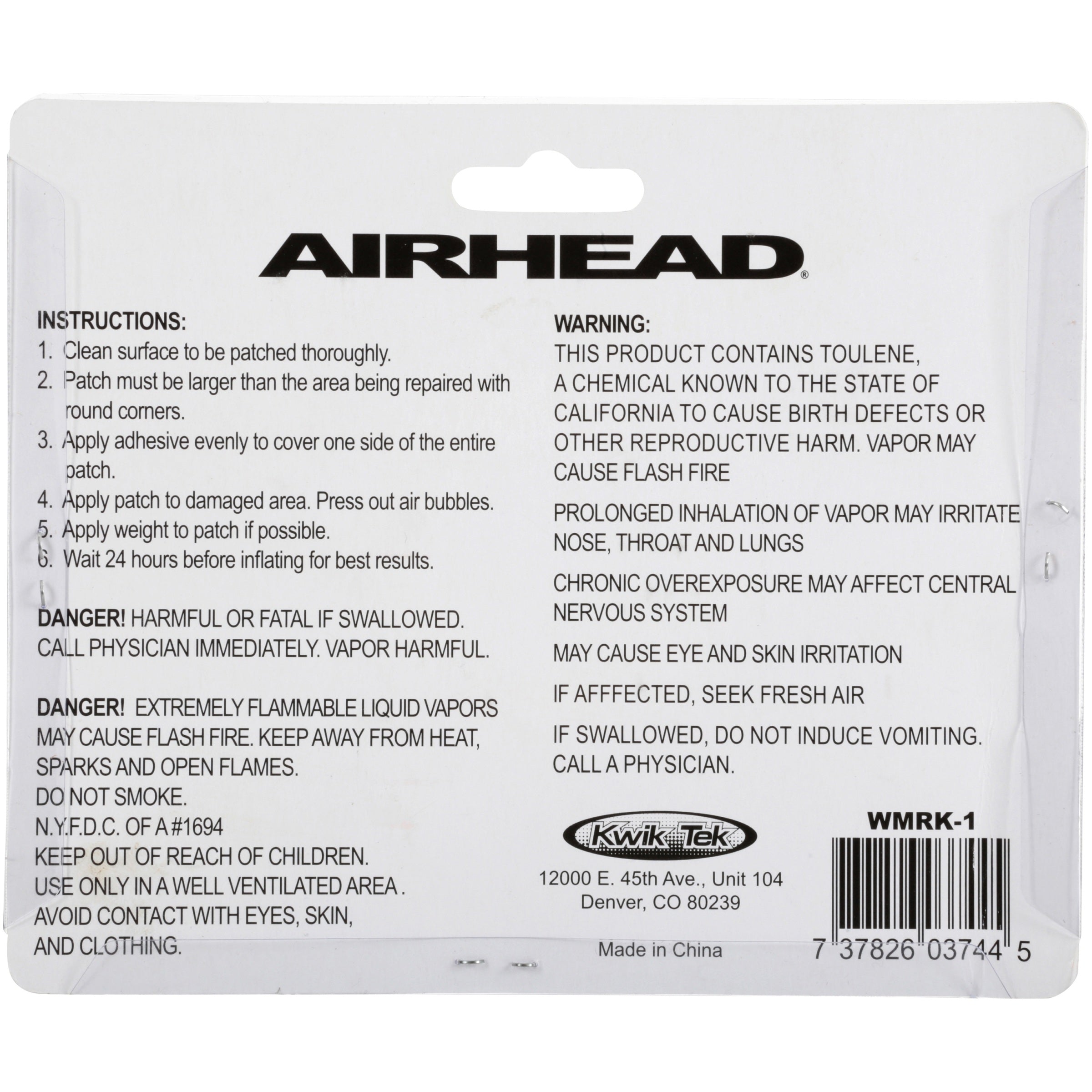 AIRHEAD Vinyl Repair Kit Clear Vinyl Mending 5 Piece Carded Pack