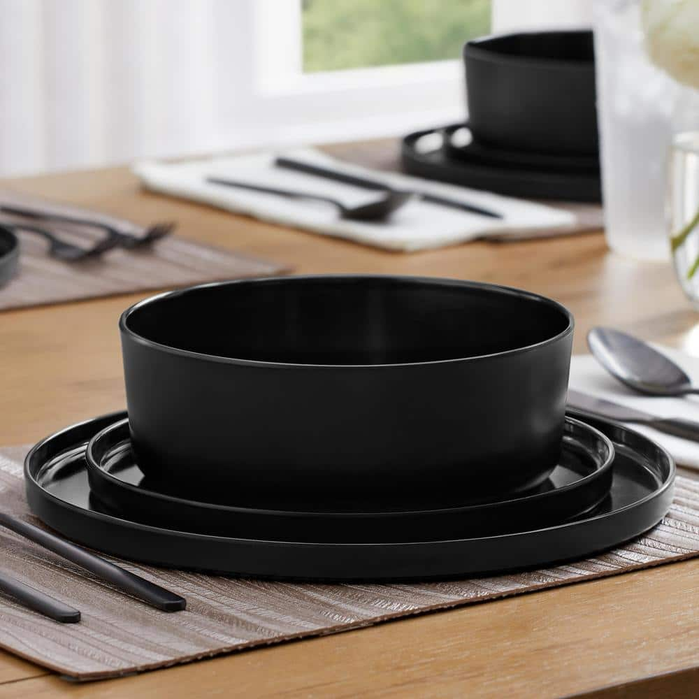 Home Decorators Collection Trenblay Melamine Dinnerware Set in Charcoal Black (Service For 4) TPL1105MDSBB