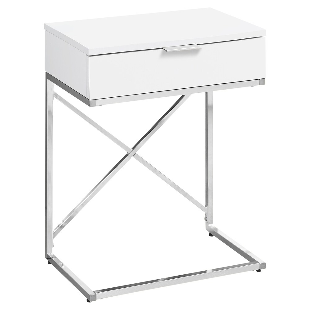 Accent Table  Side  End  Nightstand  Lamp  Storage Drawer  Living Room  Bedroom  Metal  Laminate  Chrome  Contemporary