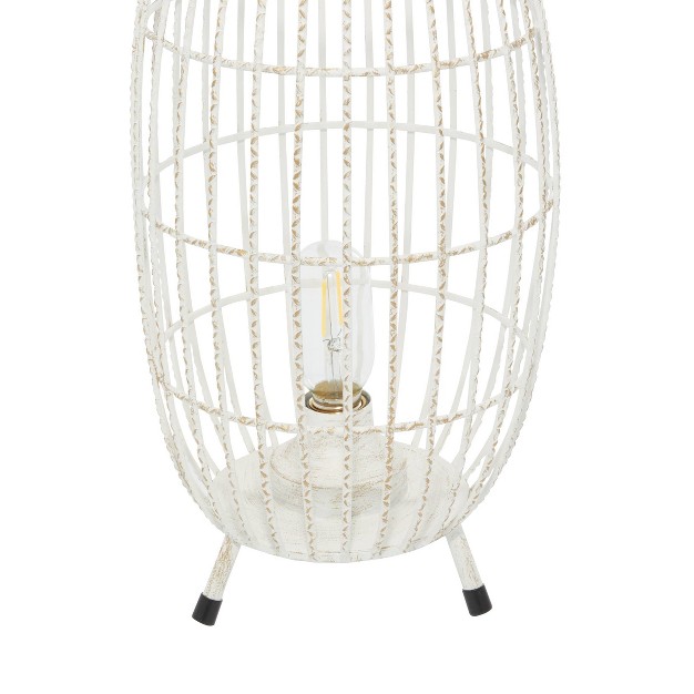 X 8 5 quot Oval Modern Metal Caged Candle Holder With Led Light Bulb Center White Olivia amp May