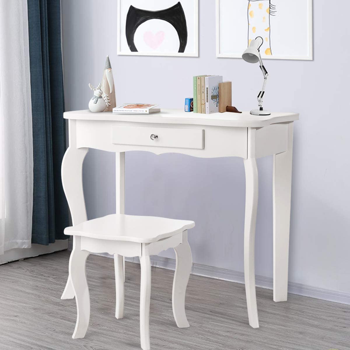 Kids Wooden Vanity Table & Stool Set