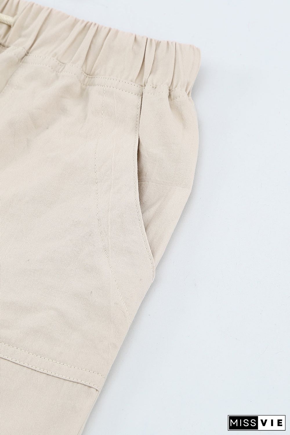 Solid Color Drawstring Frayed Hem Pocketed Shorts