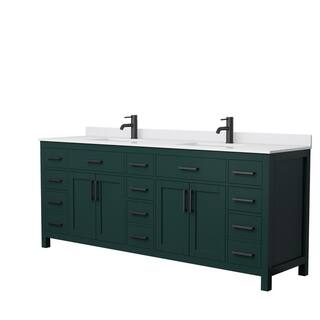 Wyndham Collection Beckett 84 in. W x 22 in. D x 35 in. H Double Sink Bathroom Vanity in Green with White Cultured Marble Top WCG242484DGKWCUNSMXX