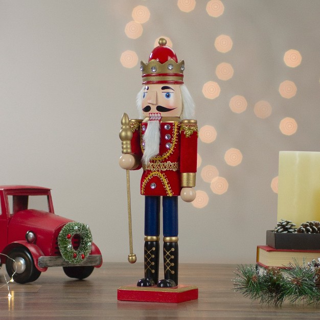 Red And Gold Traditional Christmas Nutcracker King With Scepter Tabletop Figurine