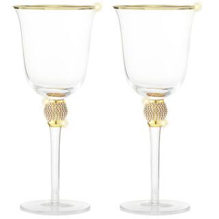 (Set of 6)  Luxurious Rose and White 18 oz. Wine Glass with Dazzling Rhinestone Design and Gold tone Rim BW-CZ0145Gx6