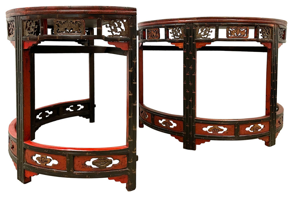 Consigned 19th Century Antique Chinese Carved Red lacquered Half Moon Tables   Asian   Console Tables   by Golden Treasures Antiques and Collectibles Inc  Houzz